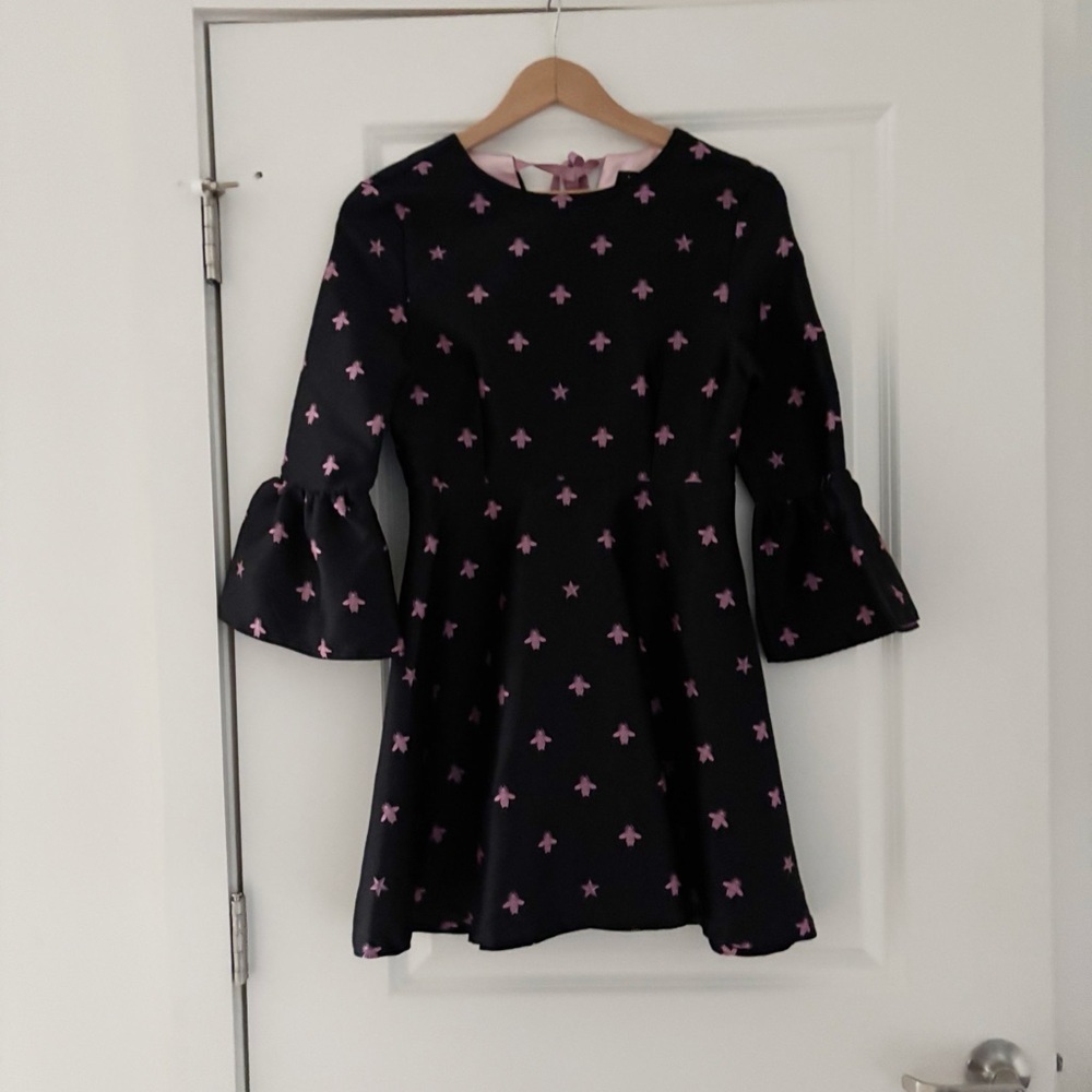 Sister Jane Tanni Embroidered Bee Fit and Flare Mini Dress Bell Sleeves